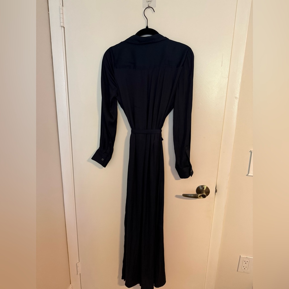Madewell Button Front Utility Midi Shirt Dress Satin Deep Indigo Blue. - Picture 3 of 4